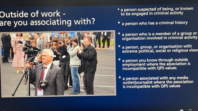 A screenshot of updated Queensland Police Service training on declarable associations. Picture: QPS whistleblower.