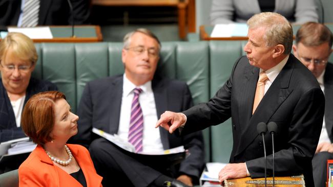 Then prime minister Julia Gillard listens to the regional Australia minister Crean during question time in 2012. Picture: Alan Porritt