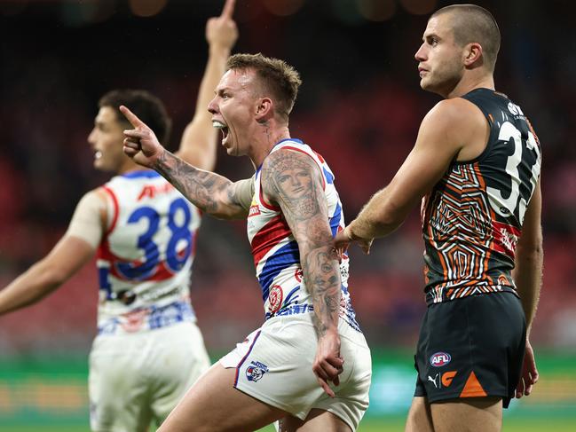 James Harmes celebrates during the win over GWS. Picture: Cameron Spencer/Getty Images