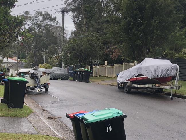 Two boats parked in Frenchs Forest on Tuesday. Picture: Jim O’Rourke