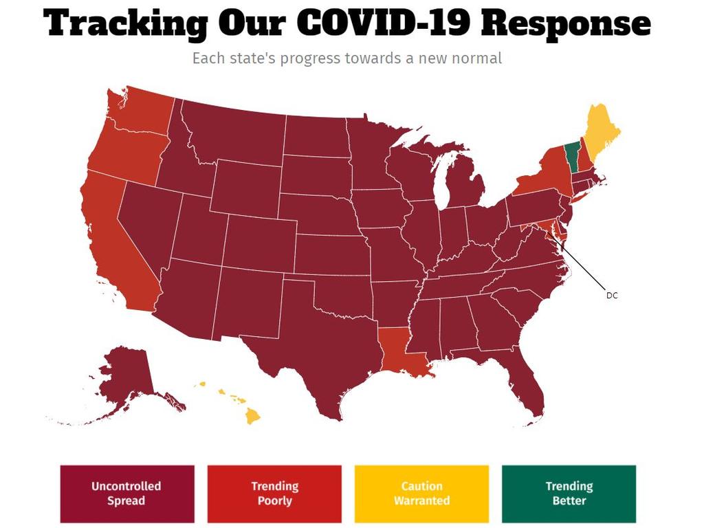 The spread of COVID-19 in the US. Picture: covidexitstrategy.org