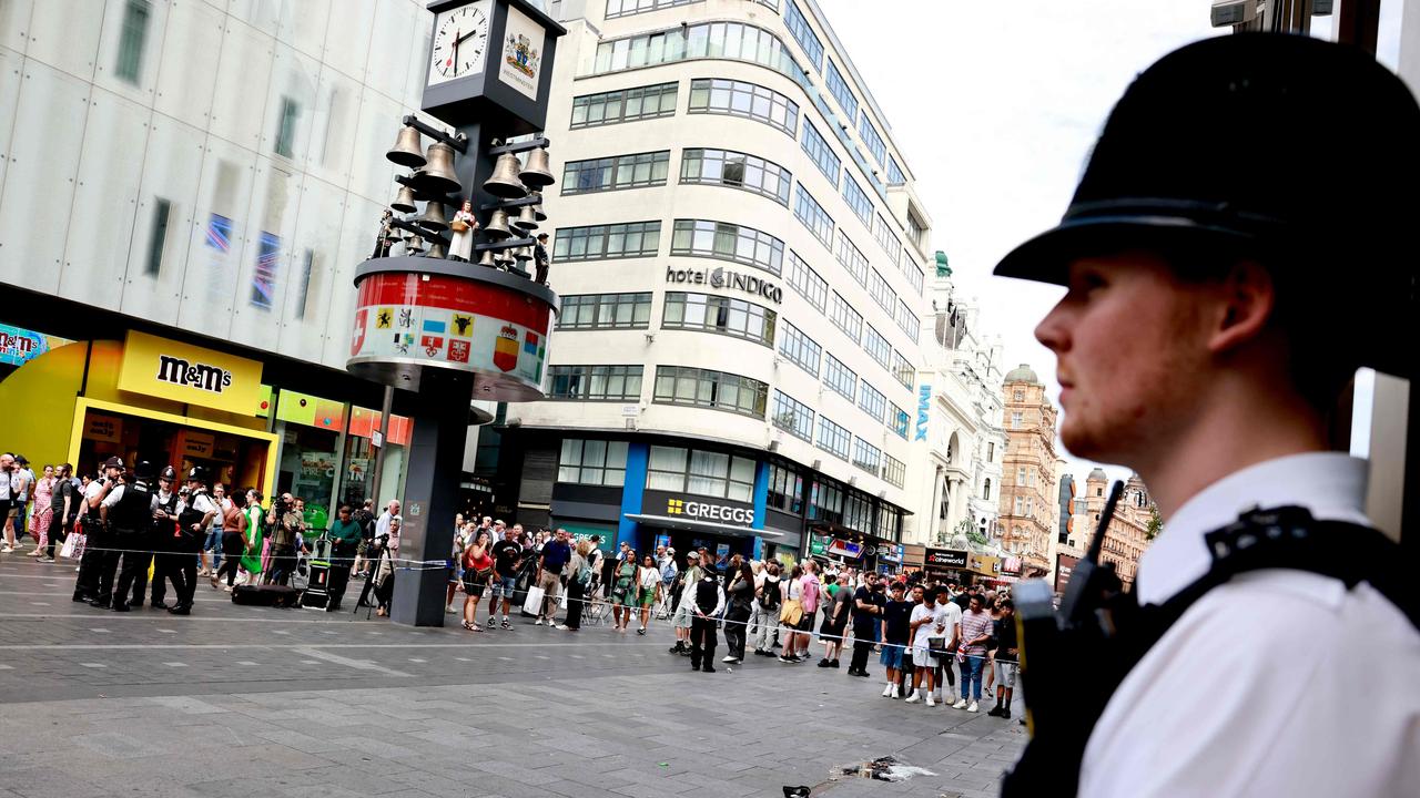 The attack happened in Leicester Square, one of London’s busiest tourist areas. (Photo by BENJAMIN CREMEL / AFP)