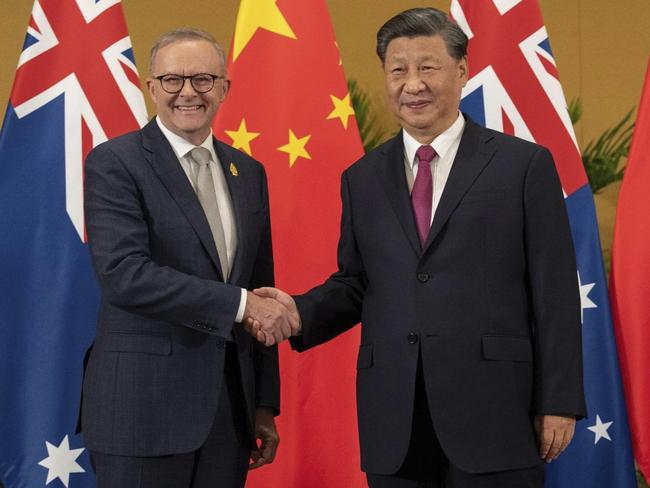 Australia's Prime Minister Anthony Albanese meets China's President Xi Jinping in a bilateral meeting during the 2022 G20 summit in Nusa Dua, Bali, Indonesia, Tuesday, November 15, 2022. Picture: Twitter