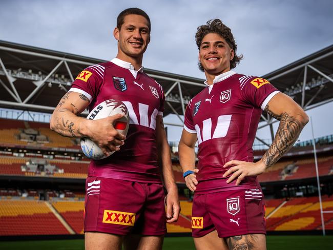 Kalyn Ponga wants to keep the Maroons No.1 jersey from Reece Walsh. Picture: Nigel Hallett