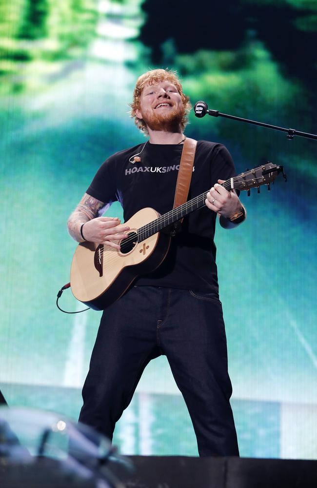 Ed Sheeran performs at Suncorp Stadium last night. Pictured: AAP/Josh Woning