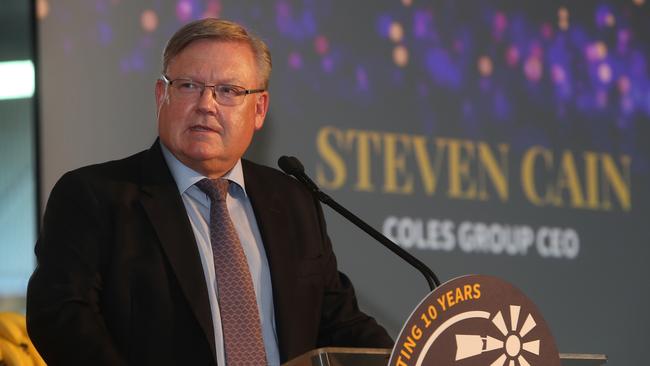 Coles chief executive Steven Cain delivers his speech.