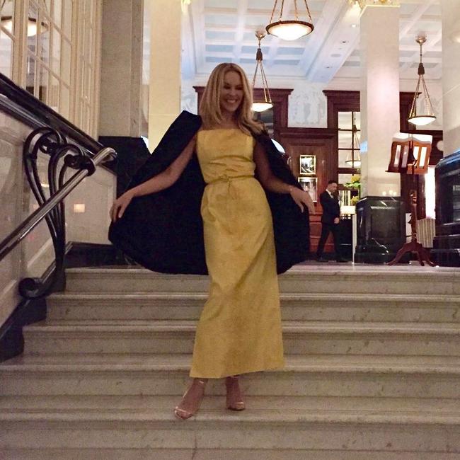 Fresh from her visit with Prince Phil at Windsor Castle and looking stunning...”About last night .... wearing @thevampireswife and @manoloblahnikhq” Picture: Kylie Minogue/Instagram