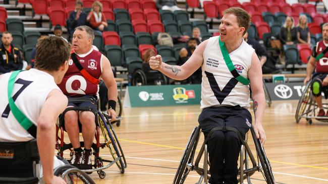 A Victorian player celebrates during last year's Wheelchair titles. Picture: Nerissa Byrne