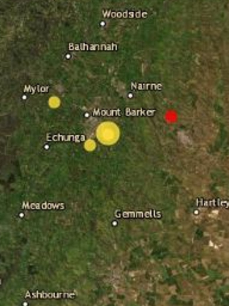 A Geoscience Australia map showing Mount Barker earthquakes in the past 30 day. Picture: Geoscience Australia