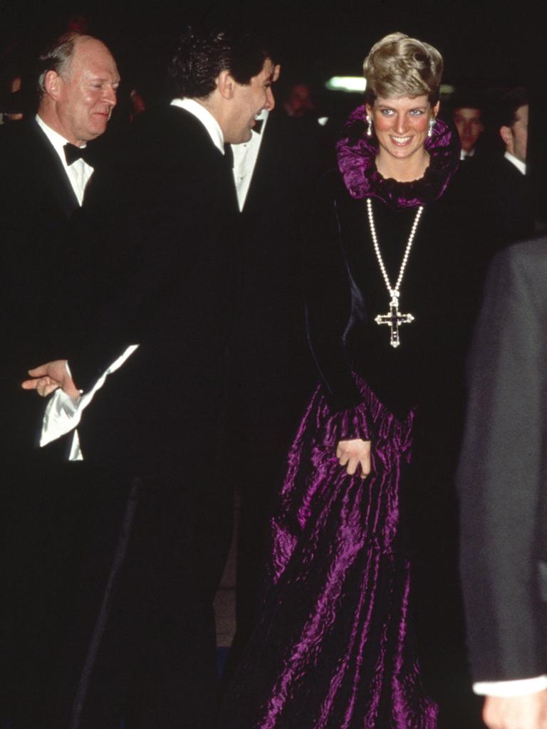 Diana, Princess Of Wales, wearing the cross at Birthright’s London charity gala in 1987. Picture: Tim Graham Photo Library via Getty Images