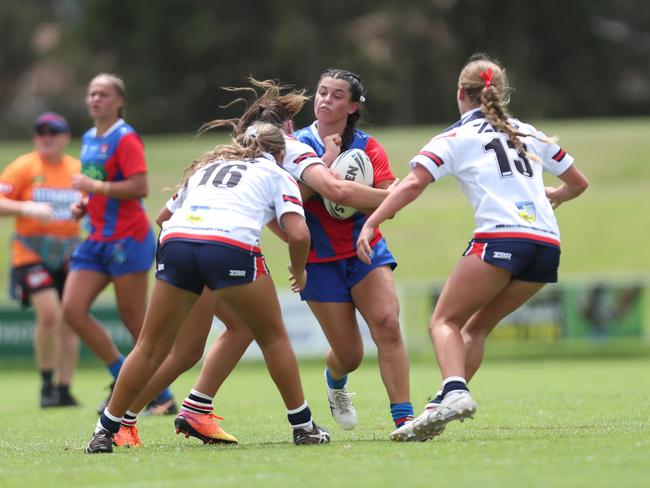 Makenna Hammond prepares to make a tackle. Picture: Sue Graham