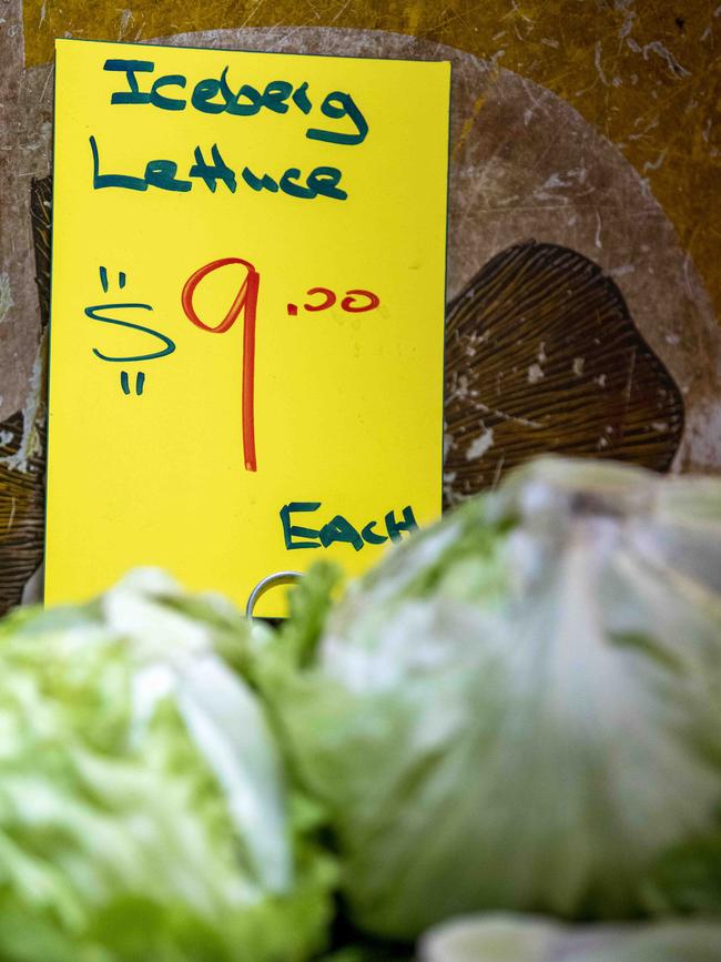 $9 for an iceberg lettuce? Prices rise at Adelaide Central Market. Picture: NCA NewsWire / Naomi Jellicoe