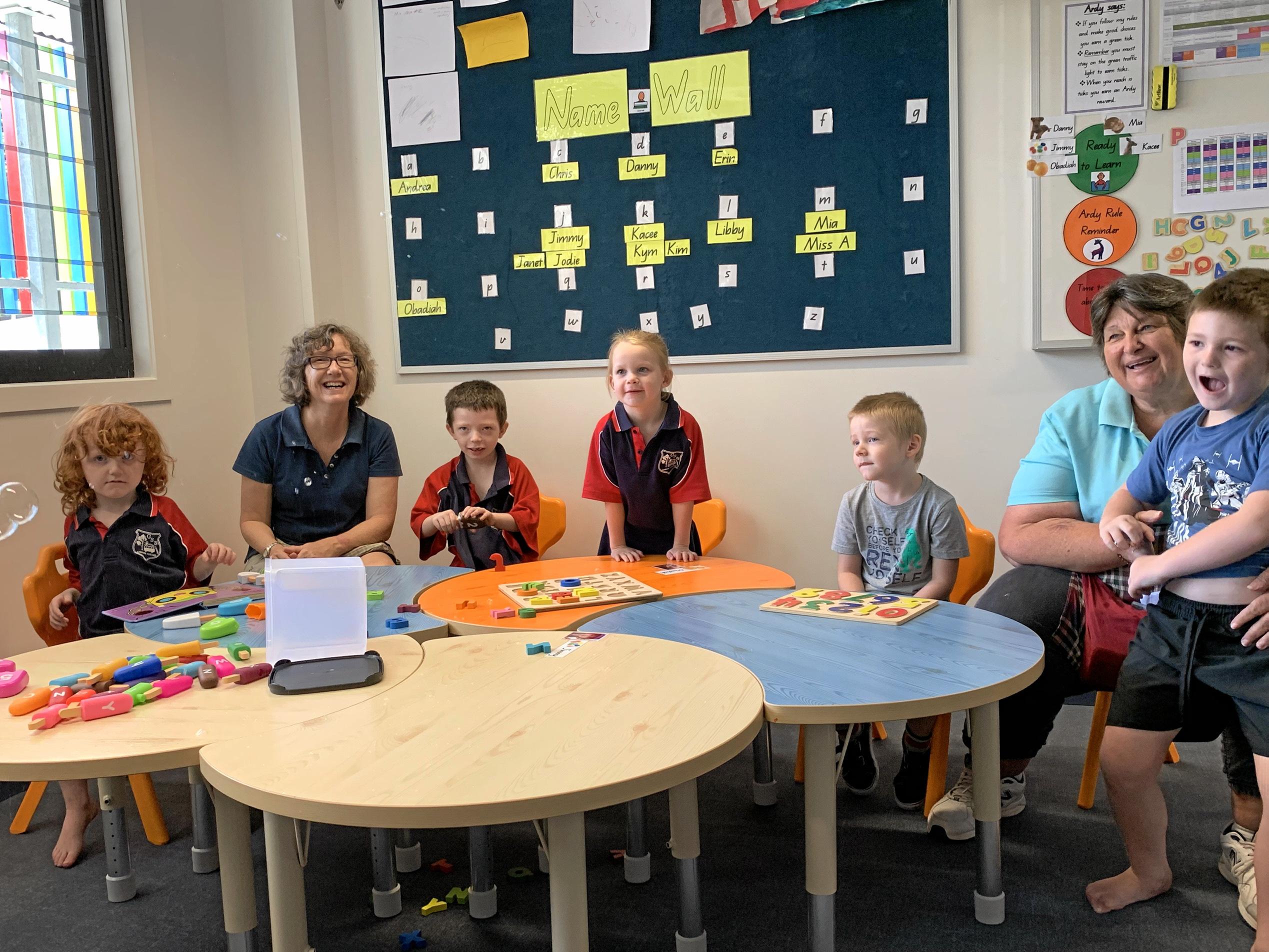 GYMPIE SPECIAL SCHOOL: (From left) Jimmy Cotter-Smart, teacher Elizabeth Bowness, Danny Whittingham, Mia Fischer, Obadiah Larter, Kacee Weil, teacher assistant Tricia Blair. Absent: Jaspar Brown and Ashton Burns.