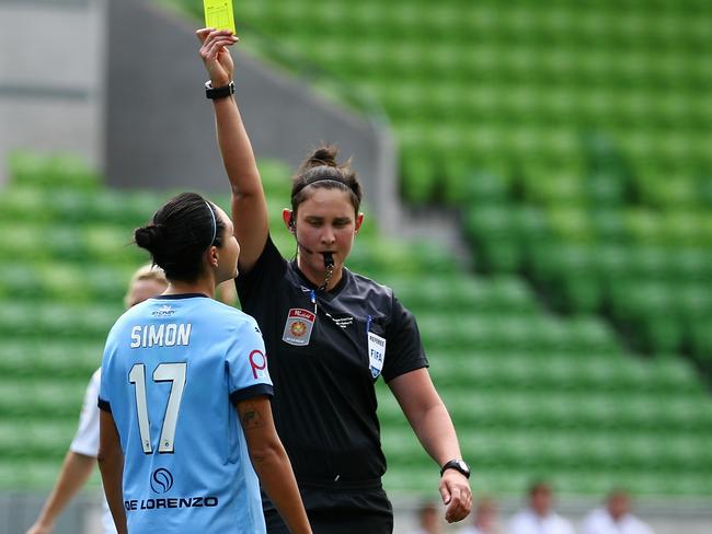 Kate Jacewicz refereeing in the W-League. Picture: George Salpigtidis