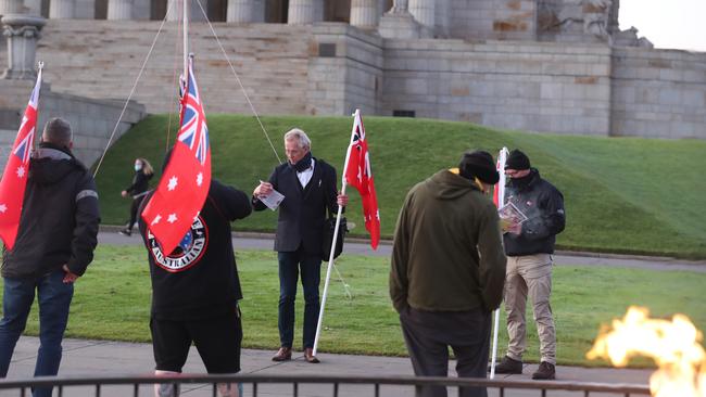 Anti-mask protesters gather at the Shrine of Remembrance. Picture: NCA NewsWire /David Crosling