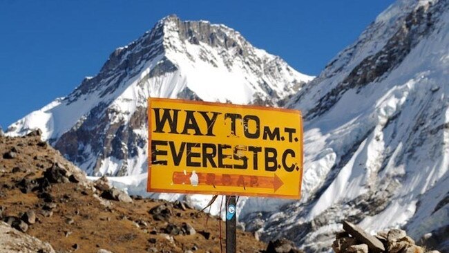 A sign pointing to Mt Everest Base Camp.