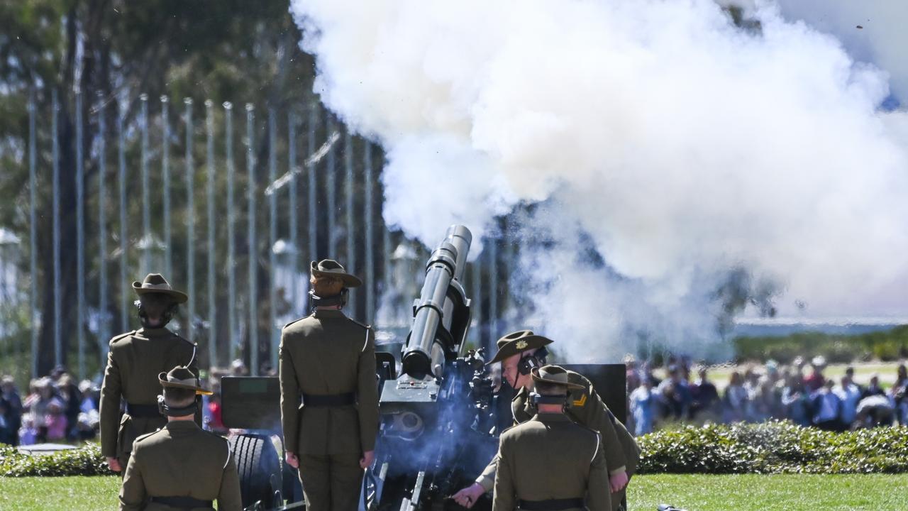 The 21 gun salute rang out across Canberra. Picture: NCA NewsWire / Martin Ollman