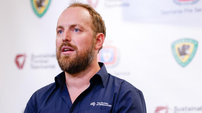 Senior Meteorologist Alex Melitsis talking to media on Friday 1st March 2024. Picture: Linda Higginson