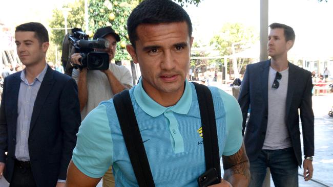 Tim Cahill arrives in Sydney for the second leg of the World Cup qualifier against Honduras. Picture: Jeremy Piper