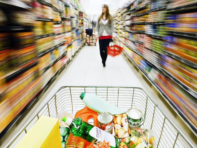TASTE PRESTON COLUMN supermarket shopping trolley filled with grocery shopping
