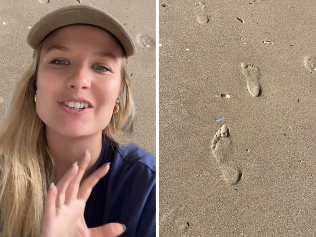 ‘Confused’: Aussie baffles millions with footprint optical illusion. Picture: TikTok/AliceJames