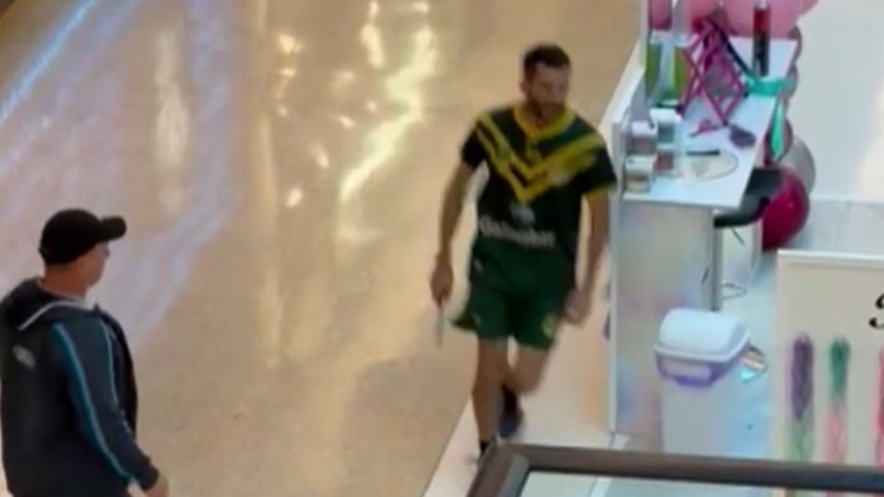 Westfield Bondi Junction attacker Joel Cauchi can be seen carrying a knife on security footage. He killed six people during the massacre in Sydney earlier this month before he was shot dead by police. Picture: 9 NEWS