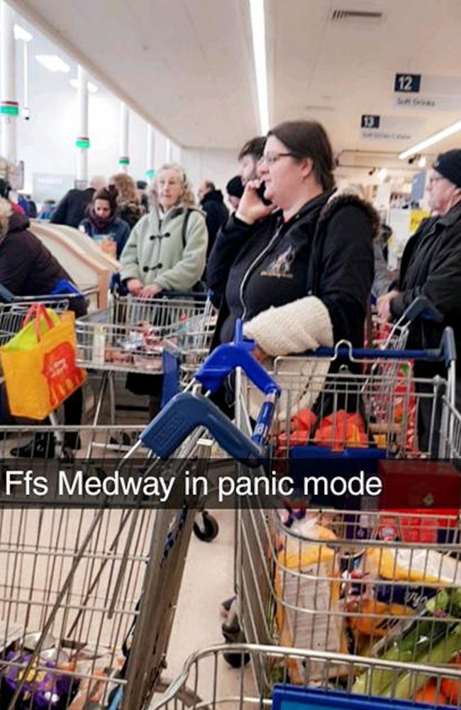 Shoppers at a rammed Tesco store in Kent, England, as customers bulk buy in fear the Beast from the East will bring the country to a halt.