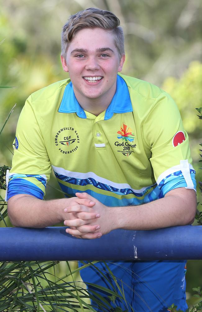 Declan Roe in his volunteer gear at his home at Robina. Picture Glenn Hampson