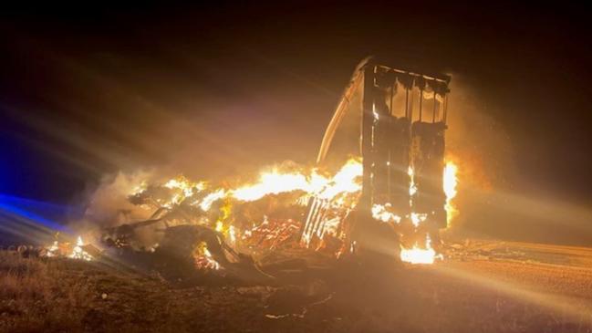 The Eyre Hwy was closed after a truck caught fire on Monday morning. Picture: SA Police
