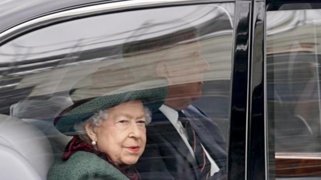 The Queen choosing to arrive to Prince Philip’s memorial with Prince Andrew. Picture: Matrix.