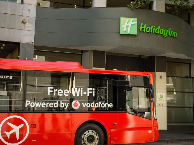 MELBOURNE, AUSTRALIA - FEBRUARY 16: A general view of the Holiday Inn on February 16, 2021 in Melbourne, Australia. Residents with COVID-19 have been evacuated from the Holiday Inn hotel on Flinders due to water damage to the building. The residents are being moved to the Pullman hotel. Victoria is in stage 4 lockdown from as of Saturday for five days, following the confirmation of new COVID-19 cases of the UK virus strain in the community linked to the Holiday Inn quarantine hotel. Victorians are only able to leave their homes for essential shopping, caregiving, essential work, permitted education, or exercise for two hours per day with household members only. People must stay within a 5km radius of home. The stage 4 restrictions are due to end at 11:59pm on Wednesday 17 February. (Photo by Darrian Traynor/Getty Images)