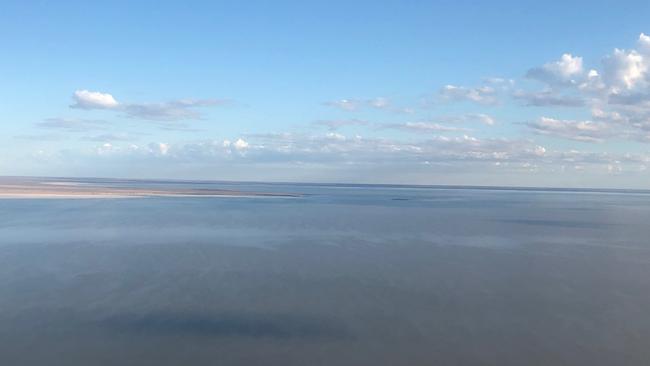 Lake Eyre as seen from the air, taken earlier this week (mid May 2019). Credit: Wright's Air
