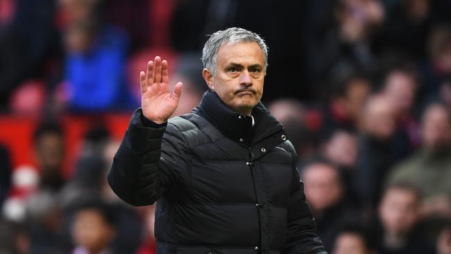 MANCHESTER, ENGLAND - NOVEMBER 19: Jose Mourinho, Manager of Manchester United shows appreciation to the fans after the final whistle during the Premier League match between Manchester United and Arsenal at Old Trafford on November 19, 2016 in Manchester, England.  (Photo by Shaun Botterill/Getty Images)