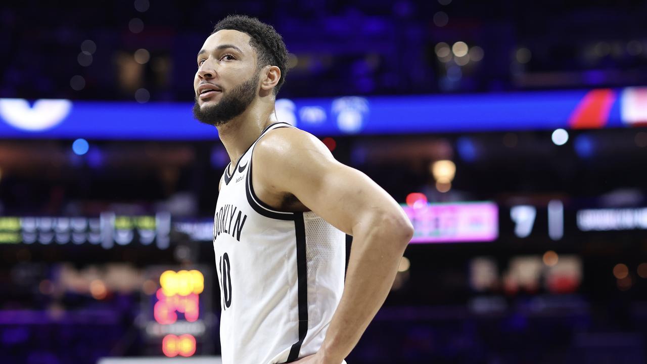 PHILADELPHIA, PENNSYLVANIA – JANUARY 25: Ben Simmons #10 of the Brooklyn Nets looks on during the first quarter against the Philadelphia 76ers at Wells Fargo Center on January 25, 2023 in Philadelphia, Pennsylvania. NOTE TO USER: User expressly acknowledges and agrees that, by downloading and or using this photograph, User is consenting to the terms and conditions of the Getty Images License Agreement. (Photo by Tim Nwachukwu/Getty Images)