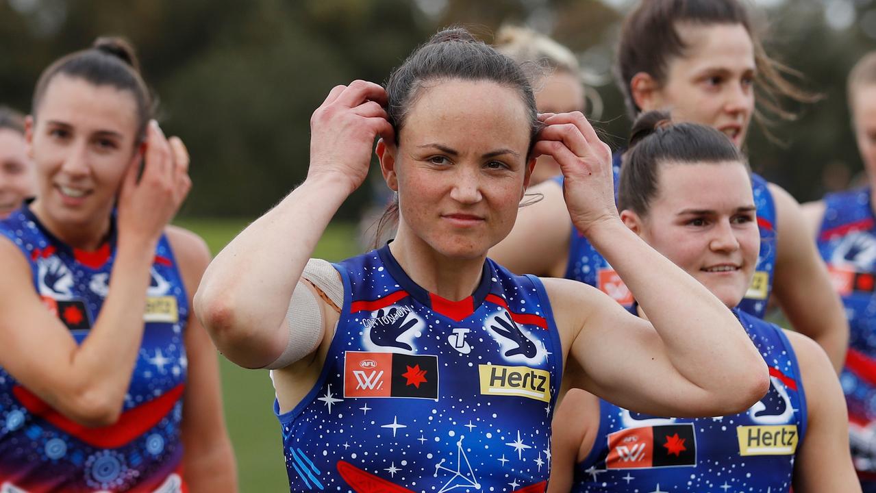 MELBOURNE, AUSTRALIA - SEPTEMBER 11: Daisy Pearce of the Demons looks on after a win during the 2022 S7 AFLW Round 03 match between the St Kilda Saints and the Narrm Demons at RSEA Park on September 11, 2022 in Melbourne, Australia. (Photo by Dylan Burns/AFL Photos via Getty Images)