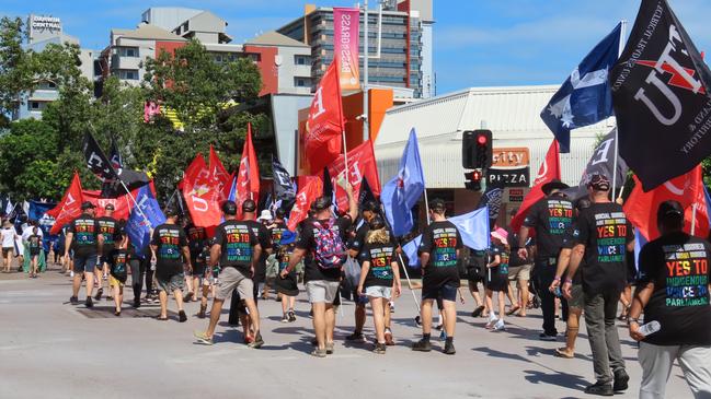 Unions NT May Day March in Darwin in 2023. Picture: Annabel Bowles