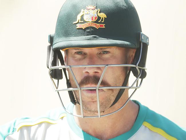 SYDNEY, AUSTRALIA - JANUARY 05: David Warner of Australia looks on as he bats during an Australian nets session at the Sydney Cricket Ground on January 05, 2021 in Sydney, Australia. (Photo by Mark Metcalfe/Getty Images)