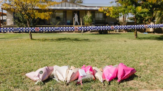 Flowers have been left in the NSW town of Forbes, where Molly Ticehurst was murdered this week. Picture: Hannah Hodgkinson