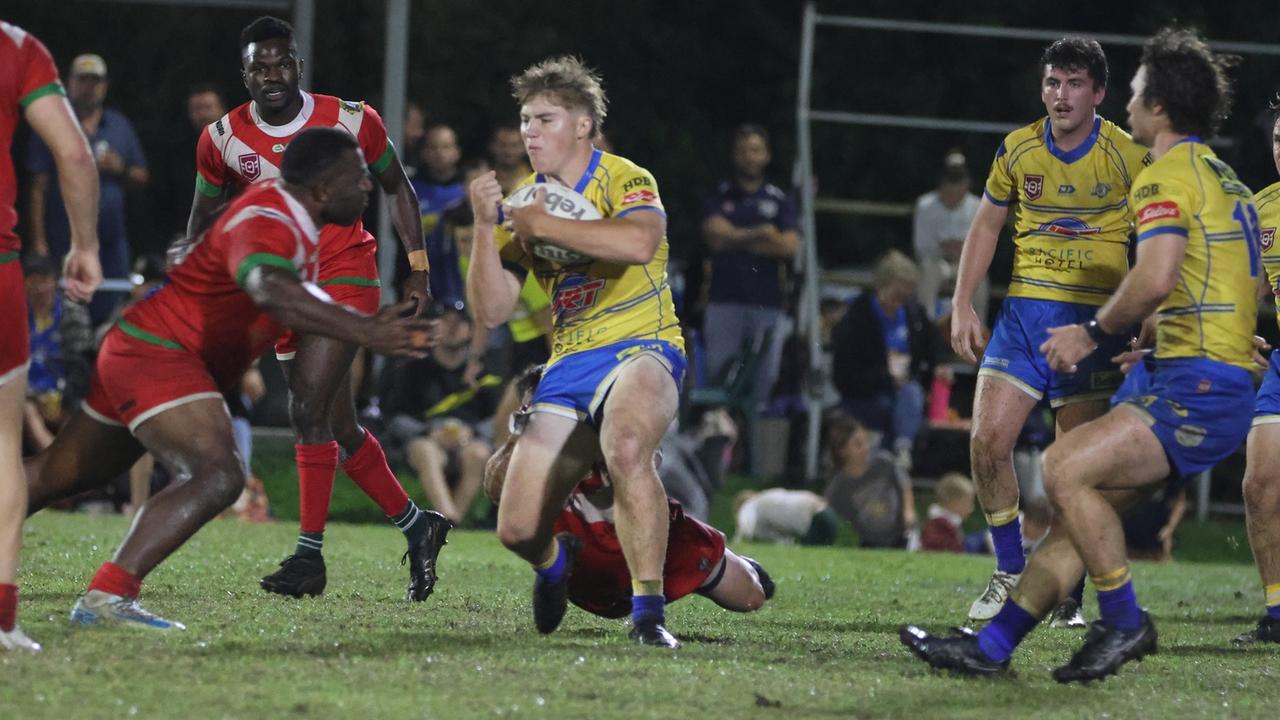 Yeppoon’s Jake Oberhardt takes a charging run. Photo: Leeann Booth