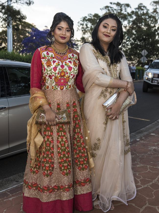 Samea Mujib (left) and Hia Chouwhury at Centenary Heights State High School formal at Picnic Point, Friday, November 20, 2020. Picture: Kevin Farmer