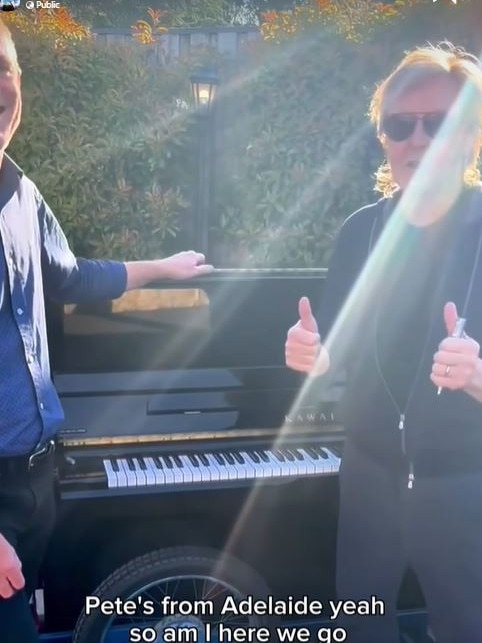 Paul McCartney signed and played on Adelaide's walkabout Piano Man's, Peter Hacquoil, piano while in Adelaide. Picture: Facebook