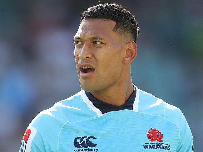 SYDNEY, AUSTRALIA - MARCH 18:  Israel Folau of the Waratahs looks on during the round five Super Rugby match between the Waratahs and the Rebels at Allianz Stadium on March 18, 2018 in Sydney, Australia.  (Photo by Mark Metcalfe/Getty Images)