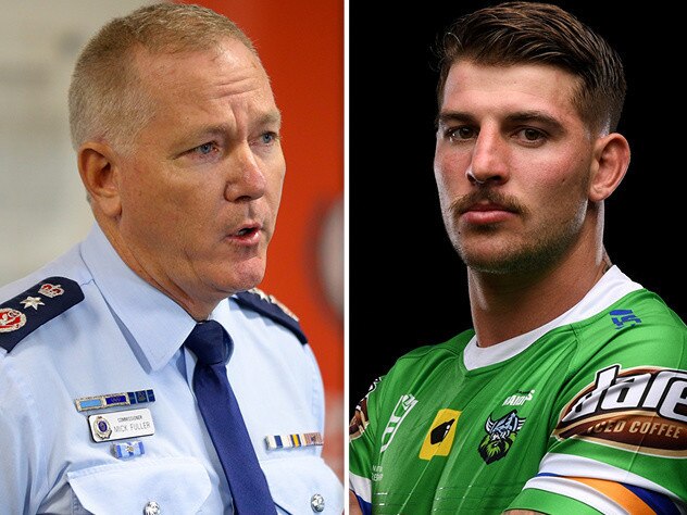 Canberra Raiders NRL star Curtis Scott and NSW police commissioner Mick Fuller.