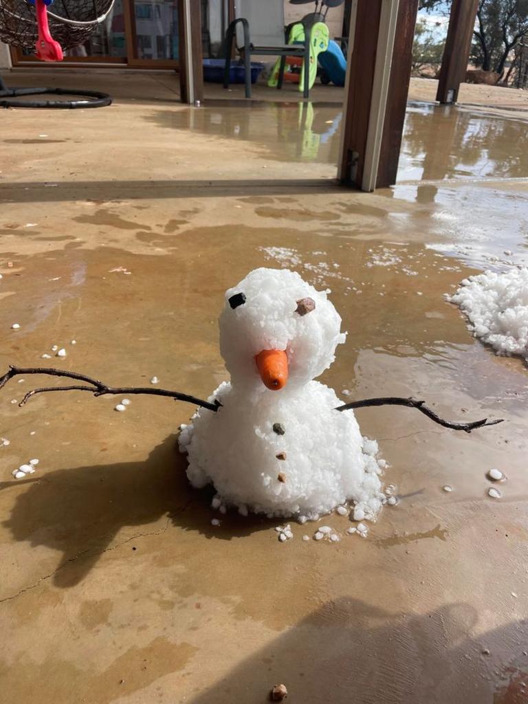 Andrew Walter built a ‘hailman’ out of the hail that fell in Melrose.