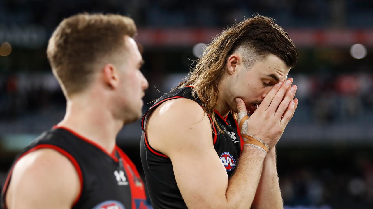 Sam Draper tries to work out how Essendon lost. Picture: Dylan Burns/AFL Photos via Getty Images