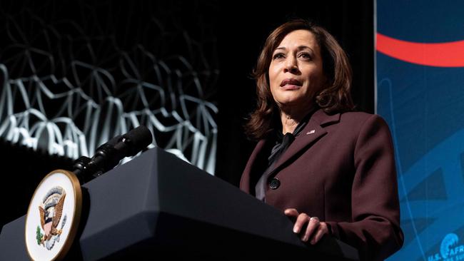 US Vice President Kamala Harris speaks during the African and Diaspora Young Leaders Forum at the National Museum of African American History and Culture.