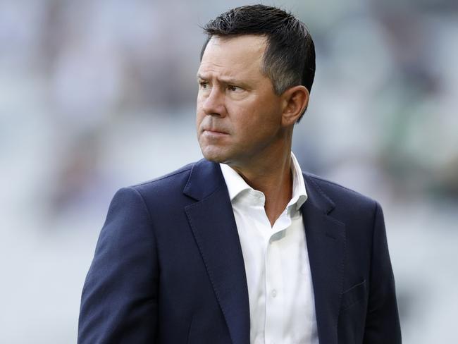 MELBOURNE, AUSTRALIA - JANUARY 25:  Cricket commentator and former Australian Cricket captain Ricky Ponting walks across the M.C.G. before the Men's Big Bash League match between the Melbourne Stars and the Sydney Thunder at Melbourne Cricket Ground, on January 25, 2023, in Melbourne, Australia. (Photo by Darrian Traynor/Getty Images)