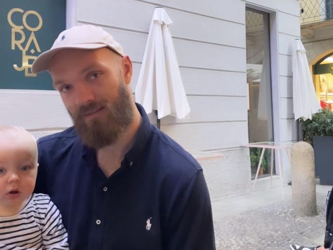 Max Gawn and baby George in Milan