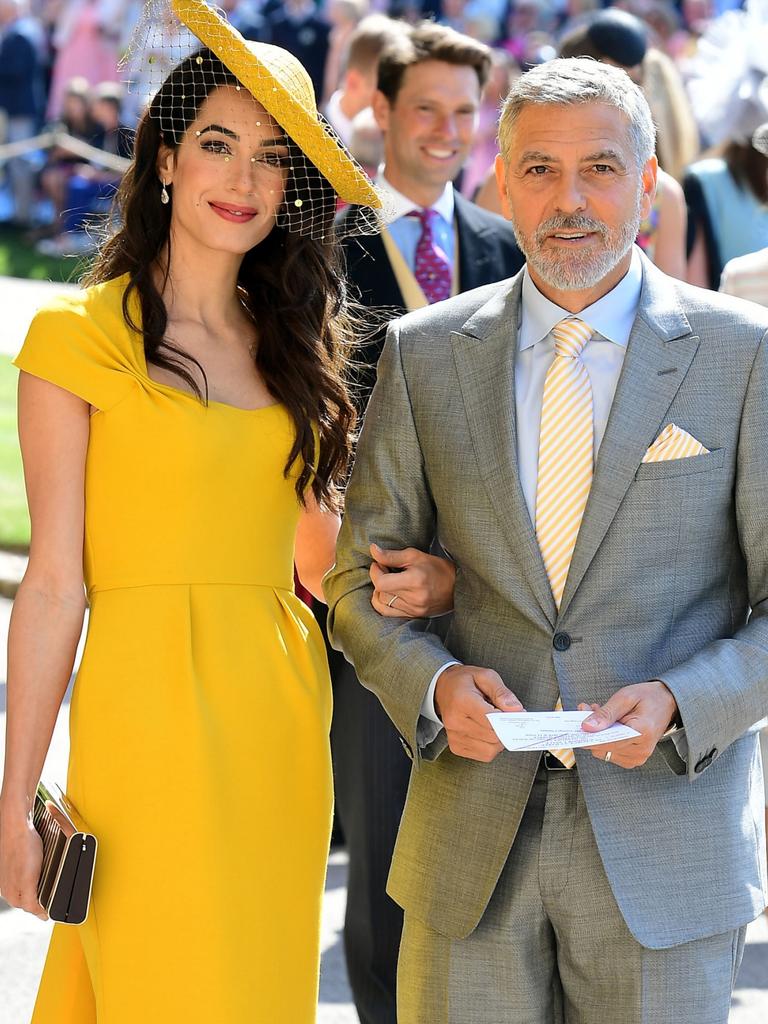 Amal and George Clooney arrive at St George's Chapel at Windsor Castle before the wedding of Prince Harry to Meghan Markle. Picture: Getty