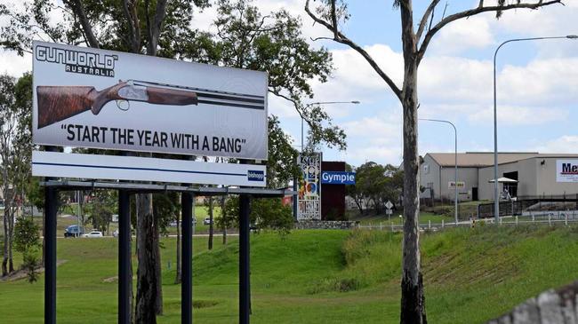 Big Gunworld Australia sign at the southern entrance to Gympie. Picture: Scott Kovacevic